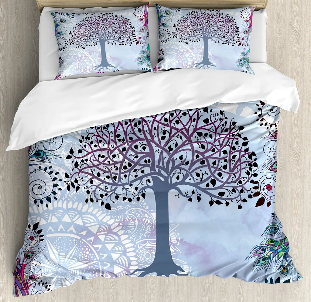 Sun and Moon Duvet Cover Black and White Bedding Soft Tree of Life All Galaxy Stars Mandala Tribal Quilt Cover Decor for Women