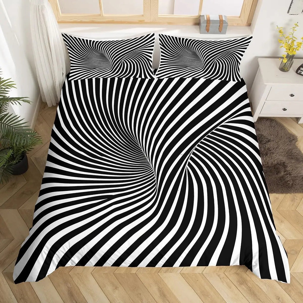 Rainbow Stripes Duvet Cover King Queen Visual Abstraction Bedding Set Optical Illusion Comforter Cover Geometric Quilt Cover