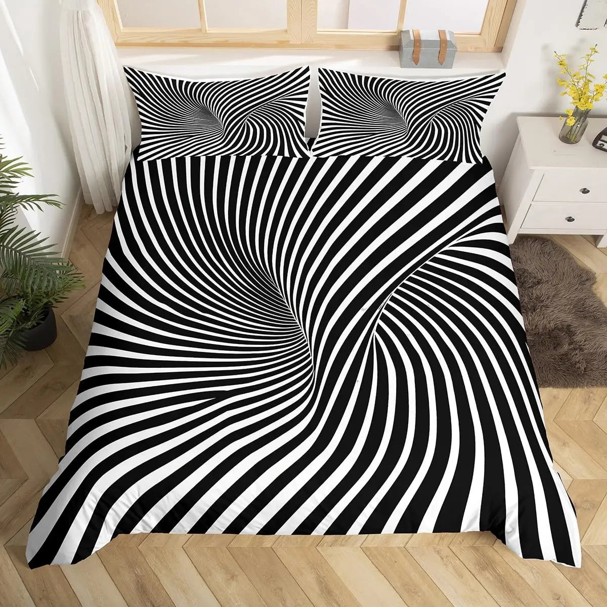 Rainbow Stripes Duvet Cover King Queen Visual Abstraction Bedding Set Optical Illusion Comforter Cover Geometric Quilt Cover