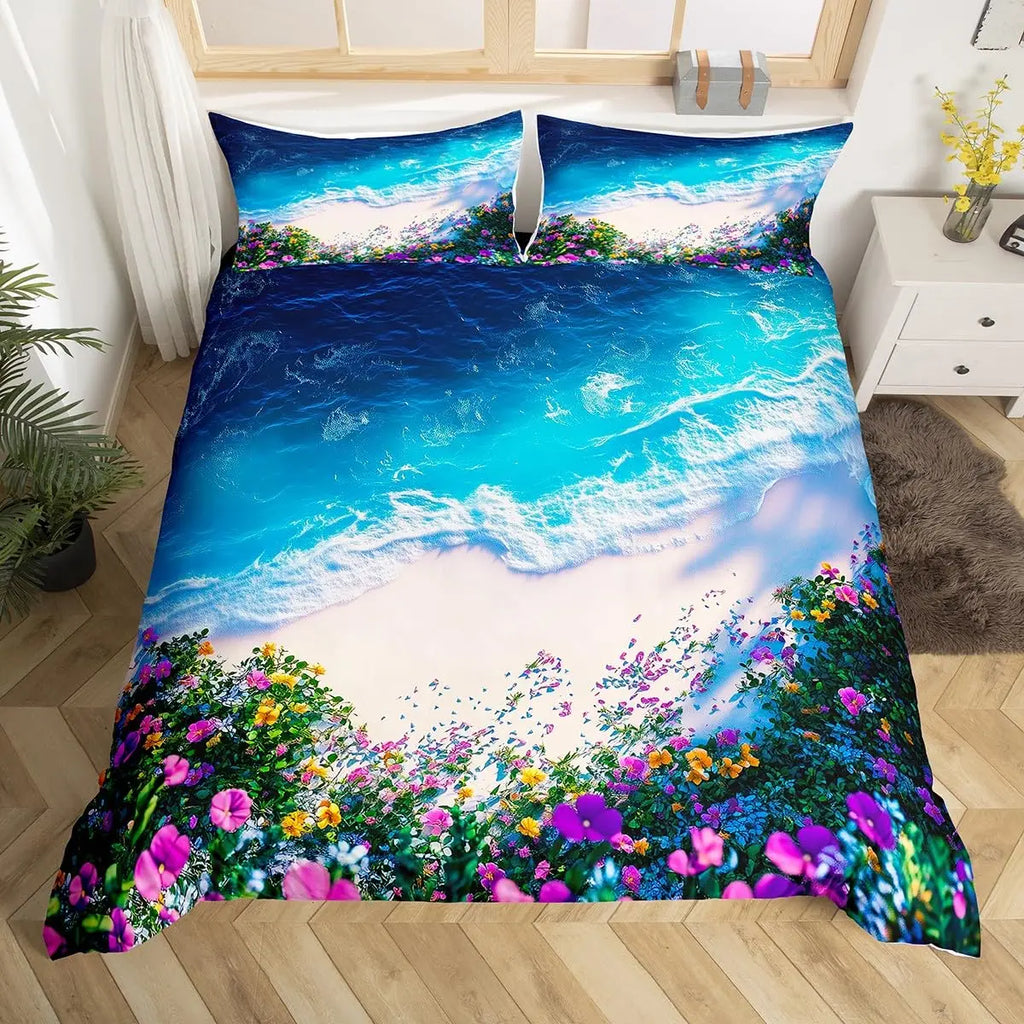 Beach Theme Duvet Cover Twin Queen Size Hawaiian Beach Ocean Bedding Set For Boys Girls Summer Holiday Vacation Comforter Cover