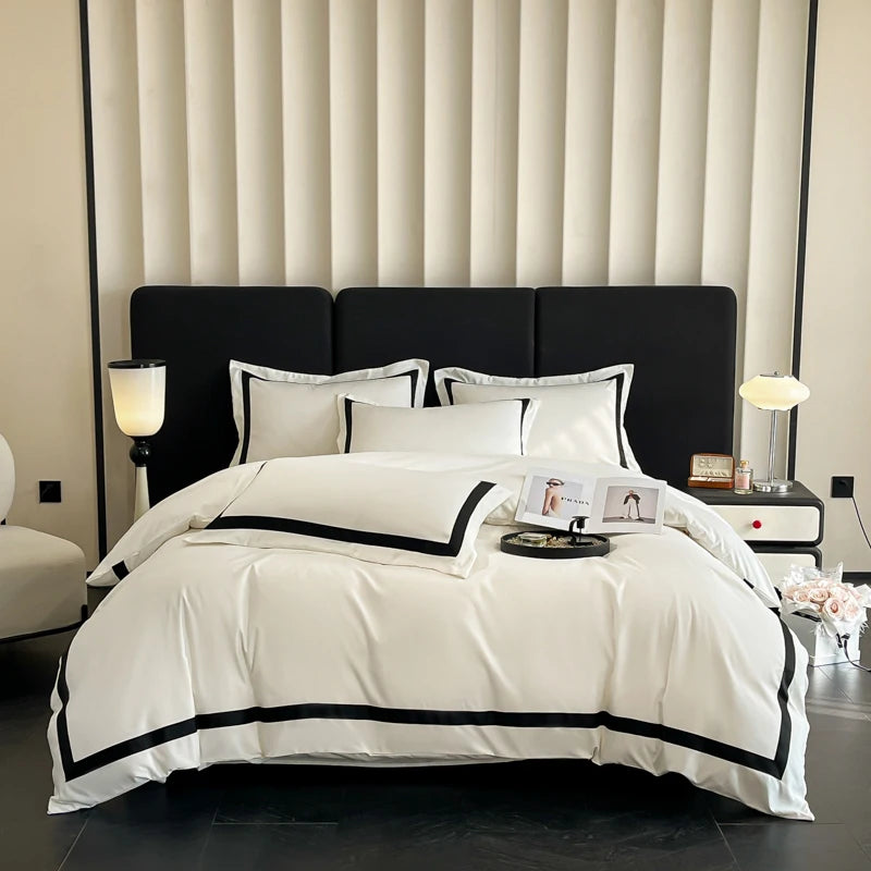 2025 Luxury Hotel Bedding Sets Thick Brushed Bed Sheets White Duvet Cover Set Pillowcase Four Piece Fully Enclosed for Home Gift