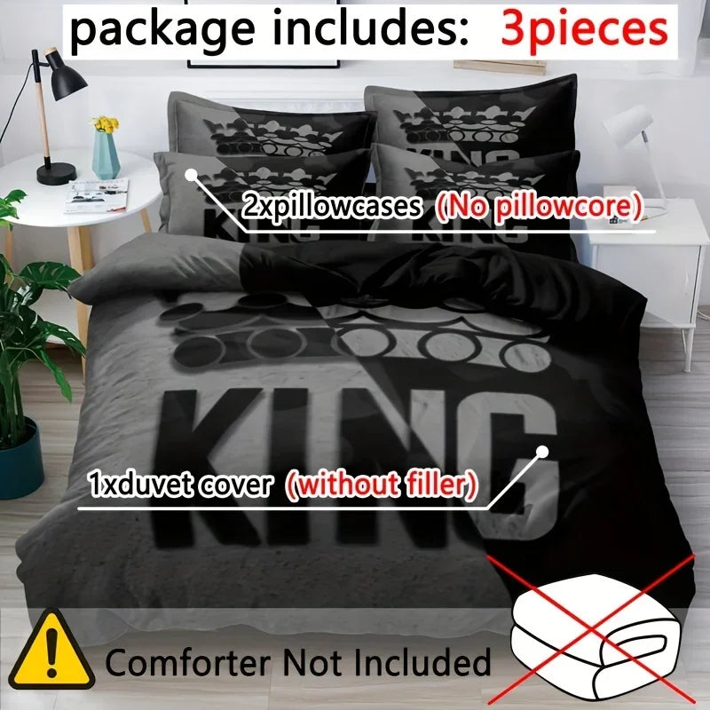 Grey and Black King Size Bed Pattern Down Duvet Cover Set, Soft and Comfortable Bedroom and Dormitory Decoration Bedding Set