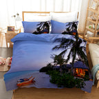 Beach Duvet Cover Set Polyester Tropical Island with The Palm Tree and Sea Beach Nature Theme Double Queen King Size Quilt Cover