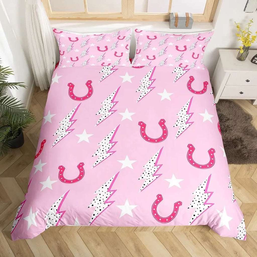 Rustic Farmhouse Bedding Set Western Horseshoe Duvet Cover For Boys Girls Teen Cowboys Cowgirls Quilt Cover With 2 Pillow Cases