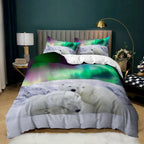 Aurora Borealis Polyester Duvet Cover Set Tree Under Magnetic Field Of Nature With Northern Lights Landscape Picture King Size