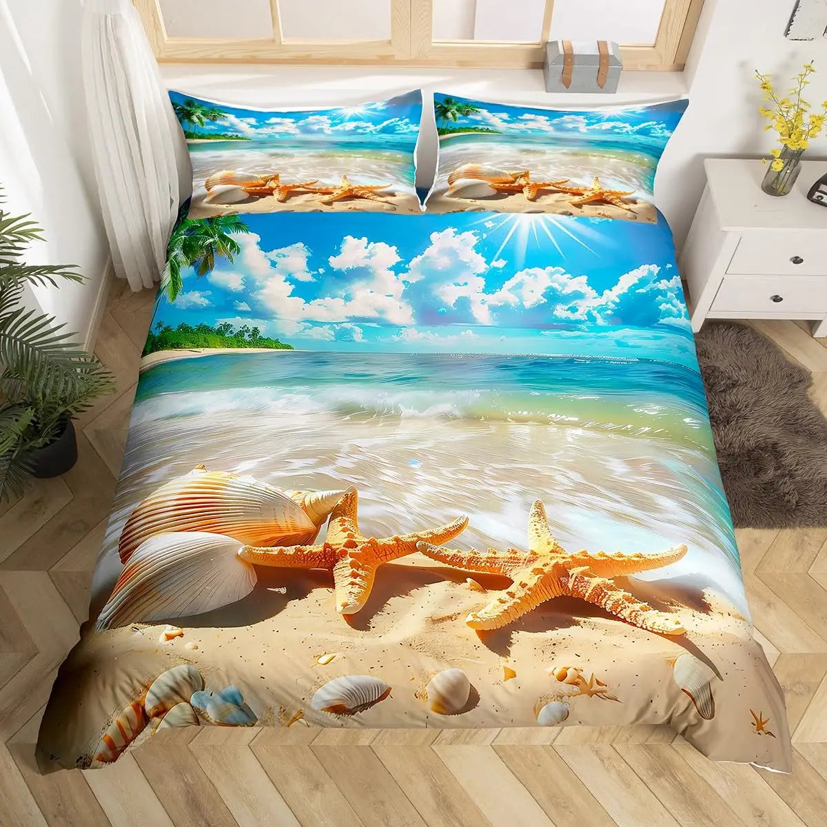 Beach Theme Duvet Cover Twin Queen Size Hawaiian Beach Ocean Bedding Set For Boys Girls Summer Holiday Vacation Comforter Cover