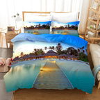 Beach Duvet Cover Set Polyester Tropical Island with The Palm Tree and Sea Beach Nature Theme Double Queen King Size Quilt Cover
