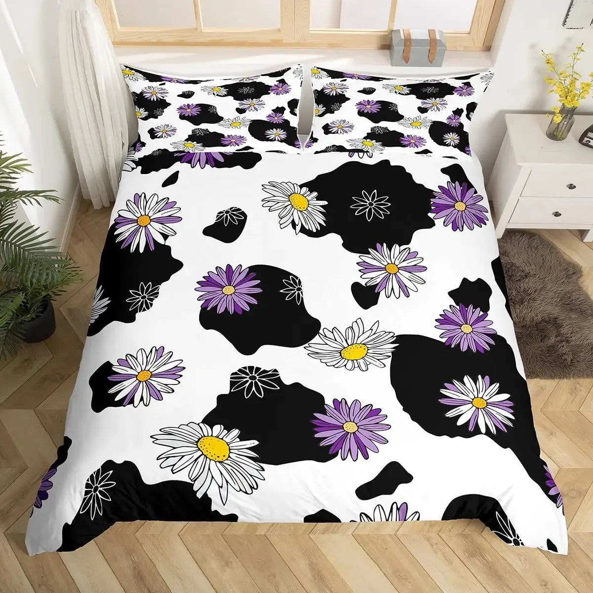 Brown Cow Print Comforter Set Queen King Size, Farmhouse Cow Print Bedding Set With 1/2 Matching Pillowcases Bedroom Decoration