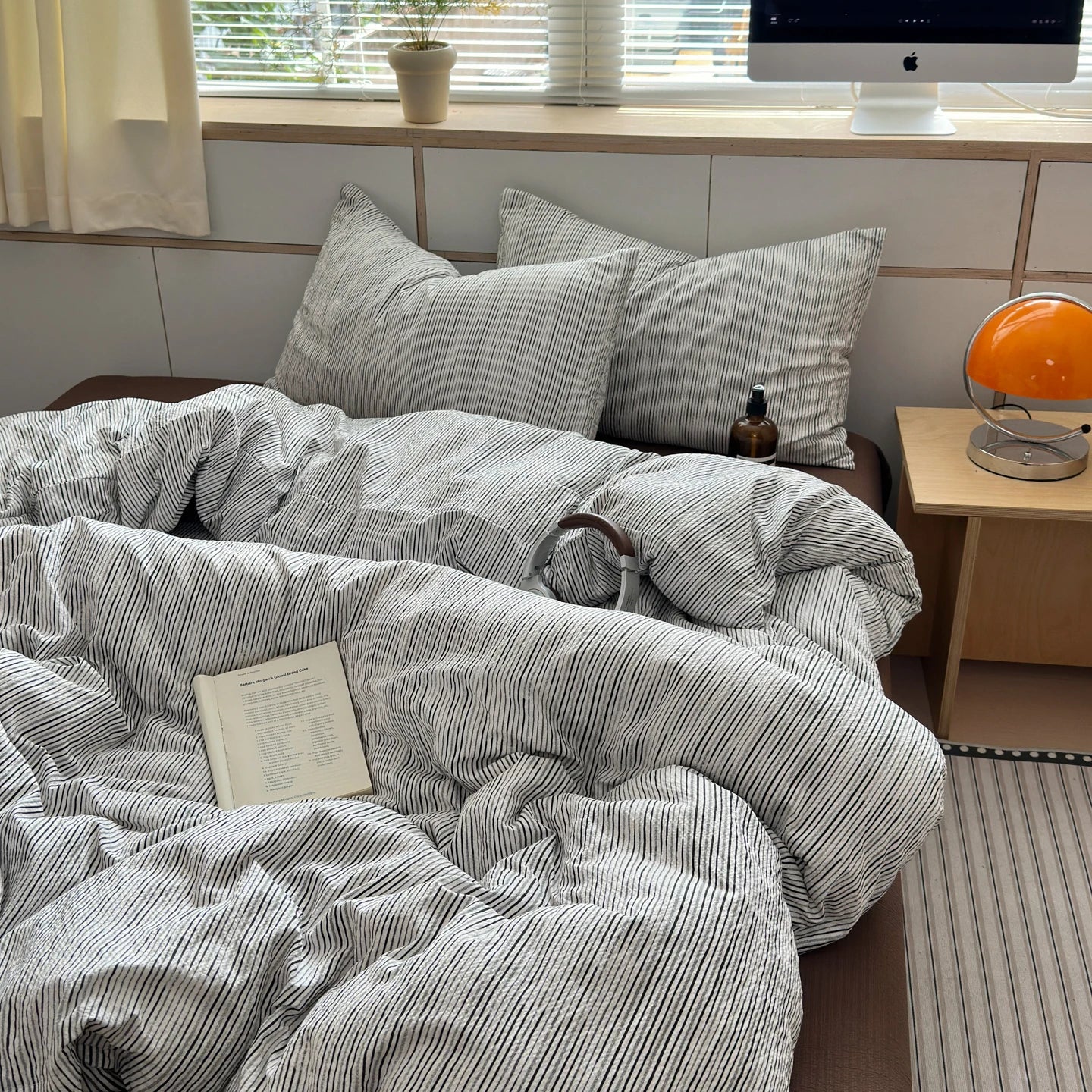 Ins Nordic Bedding Set Simple Style Striped Duvet Cover Set Soft Flat Sheet Single Twin Size Double Bed Sheet Set For Bedroom