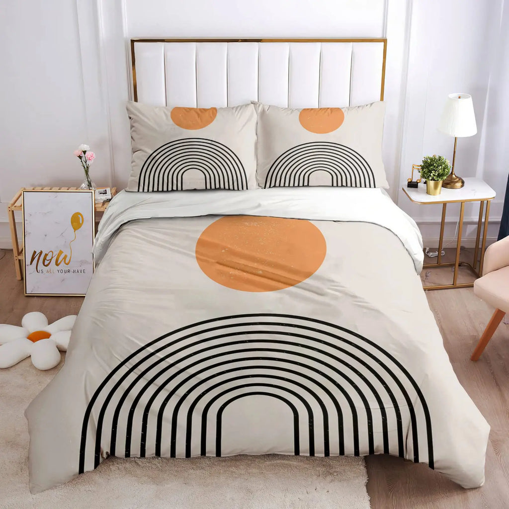 Mid Century Modern Duvet Cover Set King Abstract Geometric Balance Shapes Rainbow Sun Circles Boho Comforter Cover Bedding Sets