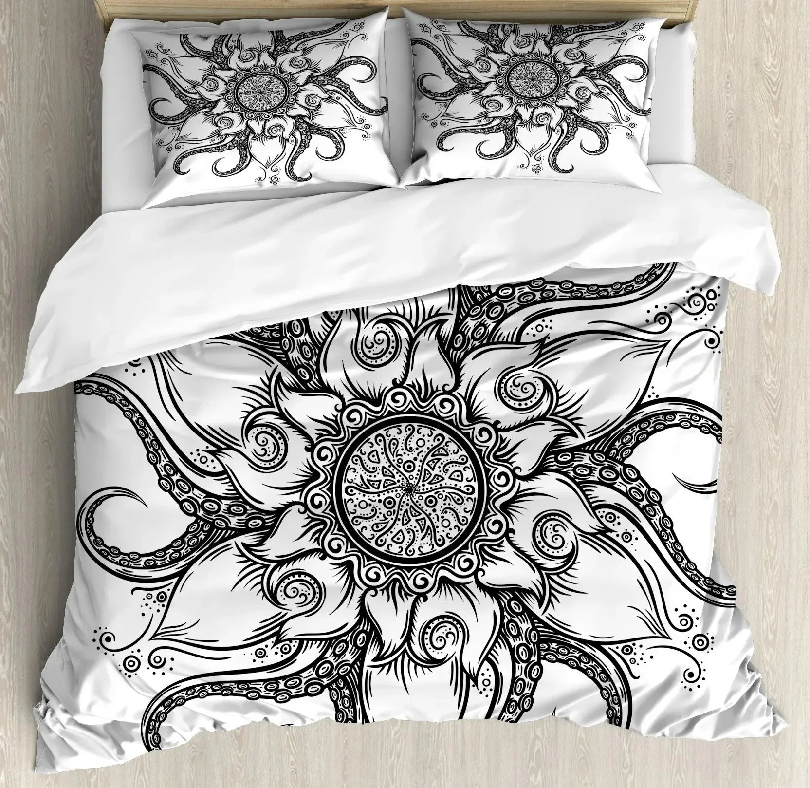 South Mandala Floral Duvet Cover Set,Vibrant Color Ornamental Illustration Bedding Set Bohemian Mandala Lotus Design Quilt Cover