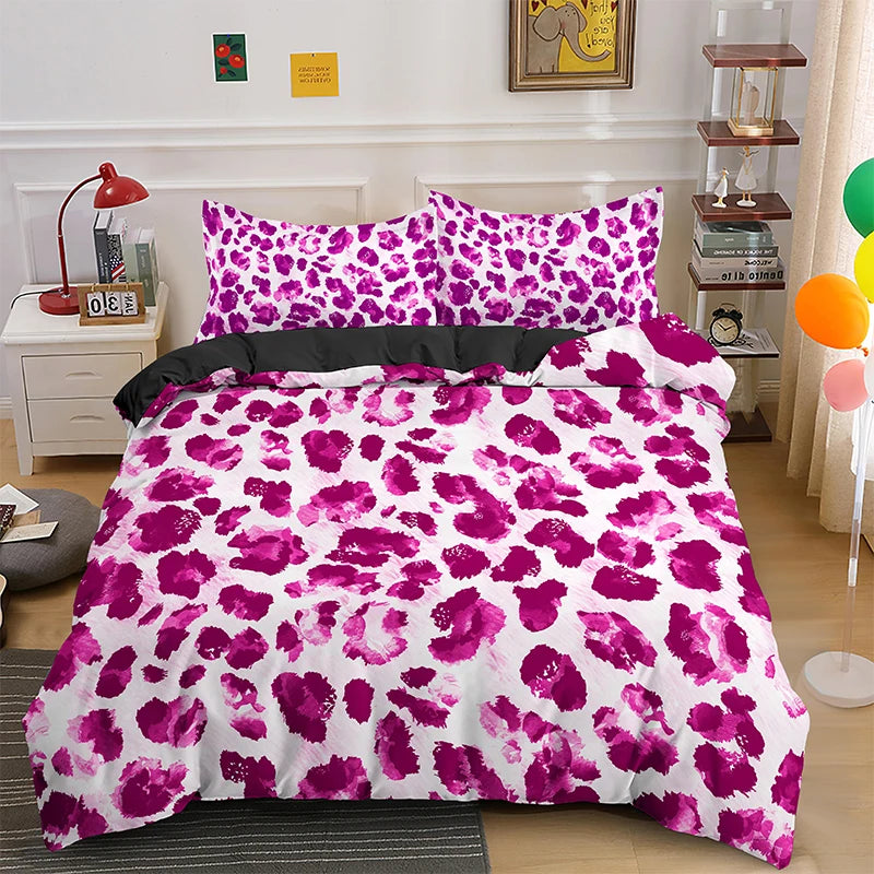 Leopard Print Polyester Duvet Cover Set