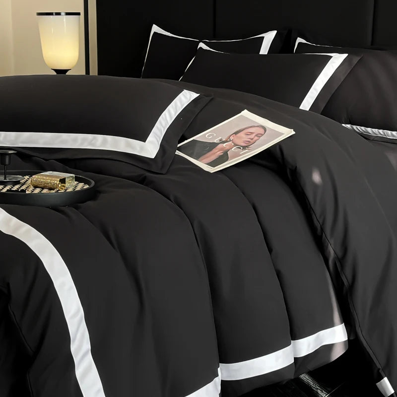 2025 Luxury Hotel Bedding Sets Thick Brushed Bed Sheets White Duvet Cover Set Pillowcase Four Piece Fully Enclosed for Home Gift