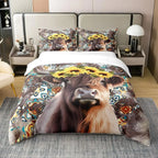Brown Cow Print Comforter Set Queen King Size, Farmhouse Cow Print Bedding Set With 1/2 Matching Pillowcases Bedroom Decoration