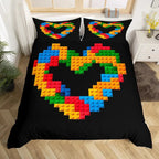 Construction Bedding Set Colorful Polyester Comforter Cover 3D Building Blocks Duvet Cover Kids Boys Rainbow Bricks Quilt Cover