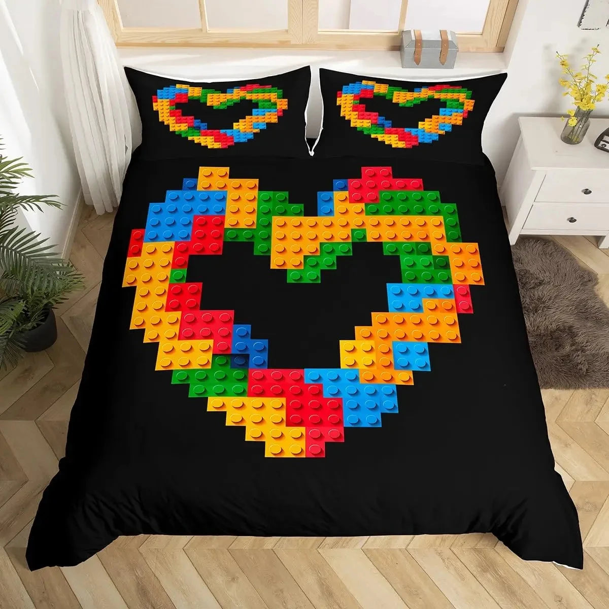 Construction Bedding Set Colorful Polyester Comforter Cover 3D Building Blocks Duvet Cover Kids Boys Rainbow Bricks Quilt Cover