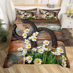 Rustic Farmhouse Bedding Set Western Horseshoe Duvet Cover For Boys Girls Teen Cowboys Cowgirls Quilt Cover With 2 Pillow Cases