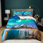 Aurora Borealis Polyester Duvet Cover Set Tree Under Magnetic Field Of Nature With Northern Lights Landscape Picture King Size