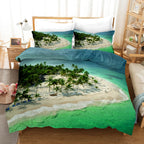 Beach Duvet Cover Set Polyester Tropical Island with The Palm Tree and Sea Beach Nature Theme Double Queen King Size Quilt Cover