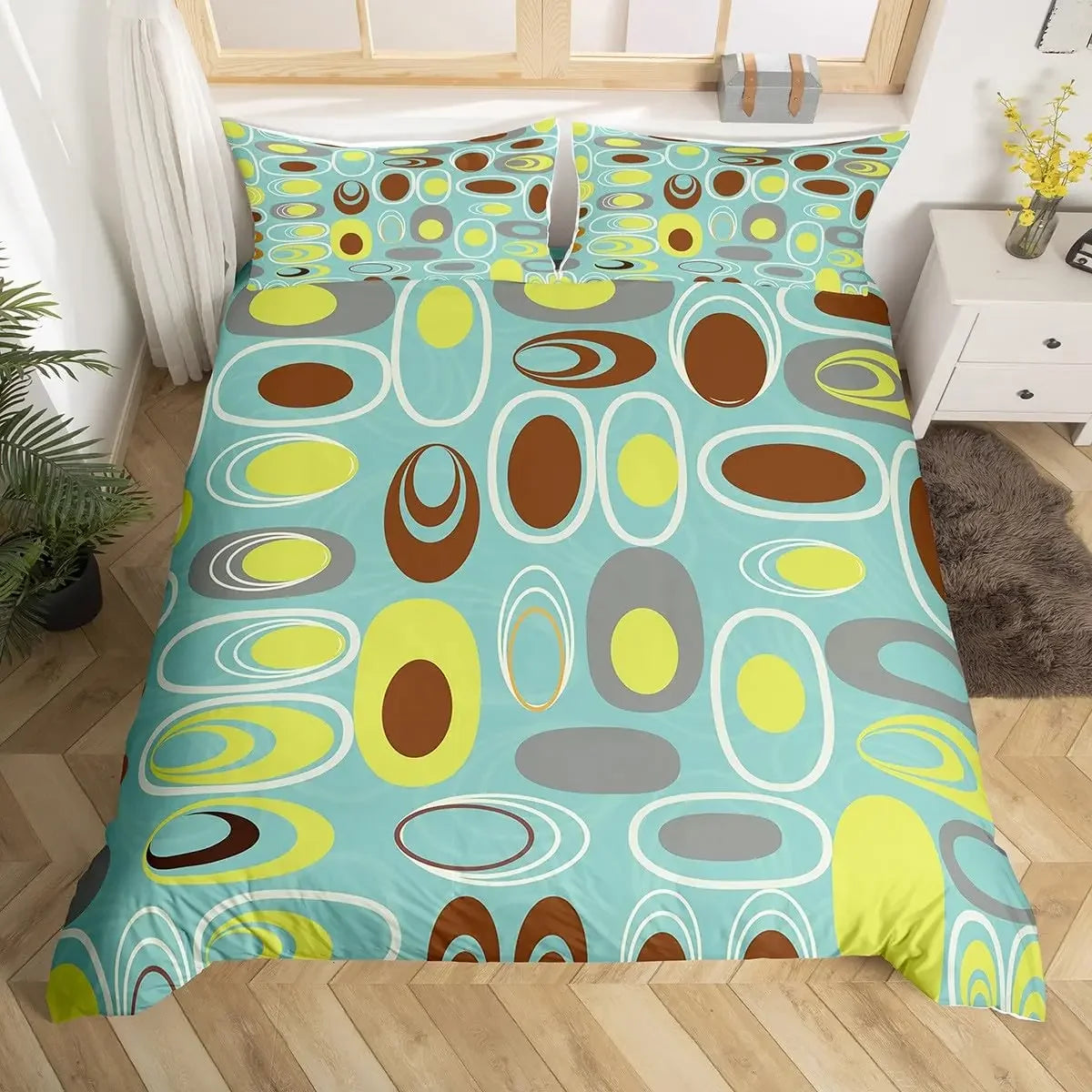 Red and Black Geometric Circles Duvet Cover Set