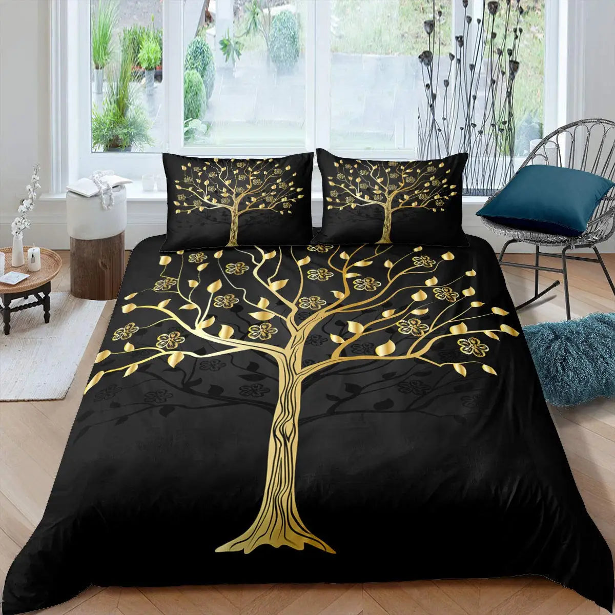 Sun and Moon Duvet Cover Black and White Bedding Soft Tree of Life All Galaxy Stars Mandala Tribal Quilt Cover Decor for Women