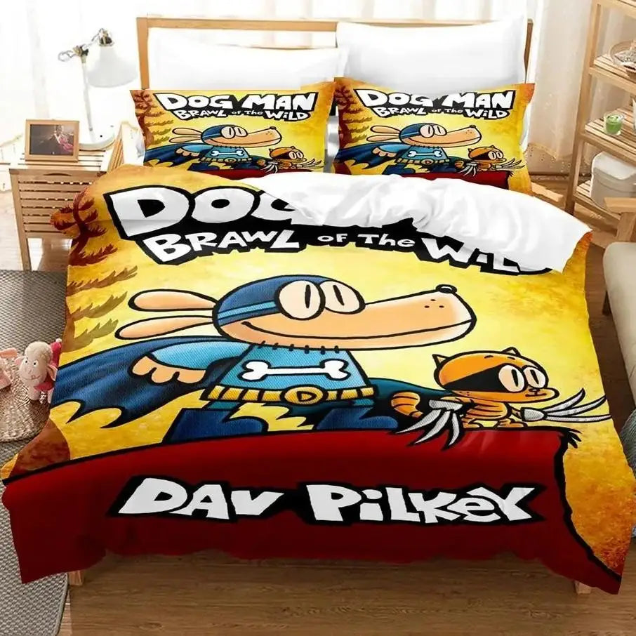Cartoon D-Dog M-Man Bedding Set 3D Printed Duvet Cover Set Soft Single Twin Double Queen Size Birthday Gifts For Kids Room Decor
