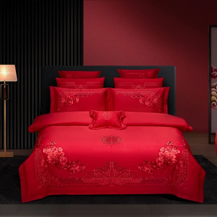 100/140CT Long-staple cotton Chinese-style wedding festive 4-pcs duvet cover set a witness to marriage and love, home decoration