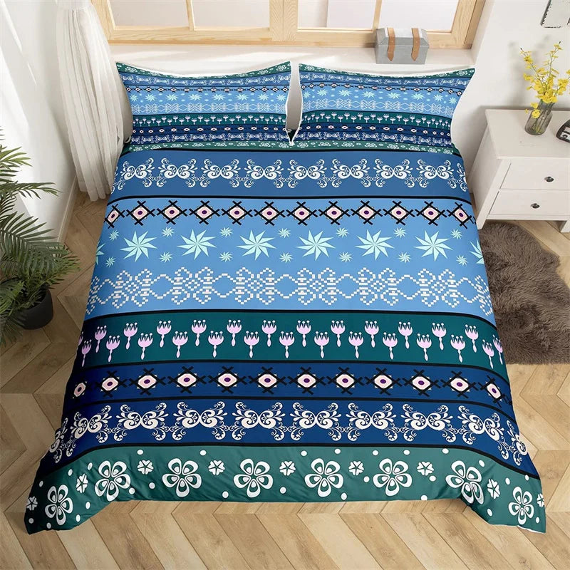 Bohemian Floral Duvet Cover Paisley Mandala Comforter Cover Microfiber Geometry Aztec Mexican Style Bedding Set Twin Queen Size