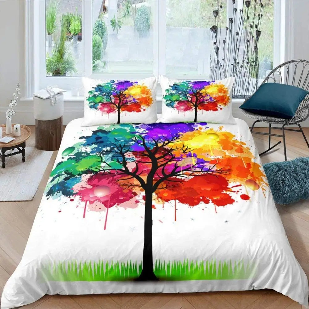 Sun and Moon Duvet Cover Black and White Bedding Soft Tree of Life All Galaxy Stars Mandala Tribal Quilt Cover Decor for Women