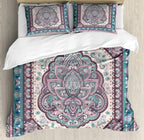 South Mandala Floral Duvet Cover Set,Vibrant Color Ornamental Illustration Bedding Set Bohemian Mandala Lotus Design Quilt Cover