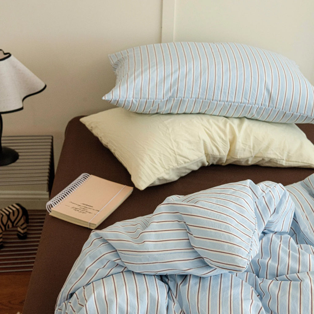 Ins Nordic Bedding Set Simple Style Striped Duvet Cover Set Soft Flat Sheet Single Twin Size Double Bed Sheet Set For Bedroom