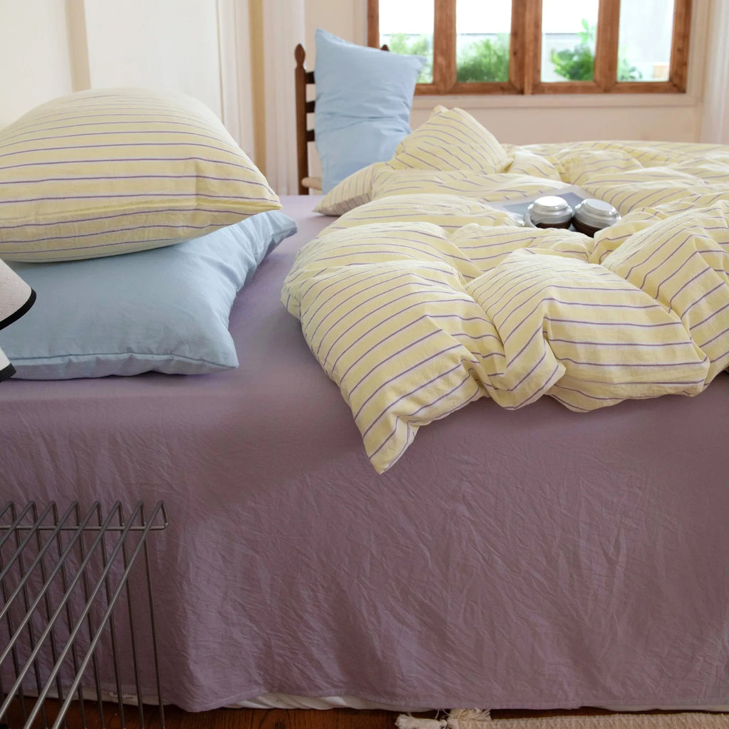 Ins Nordic Bedding Set Simple Style Striped Duvet Cover Set Soft Flat Sheet Single Twin Size Double Bed Sheet Set For Bedroom