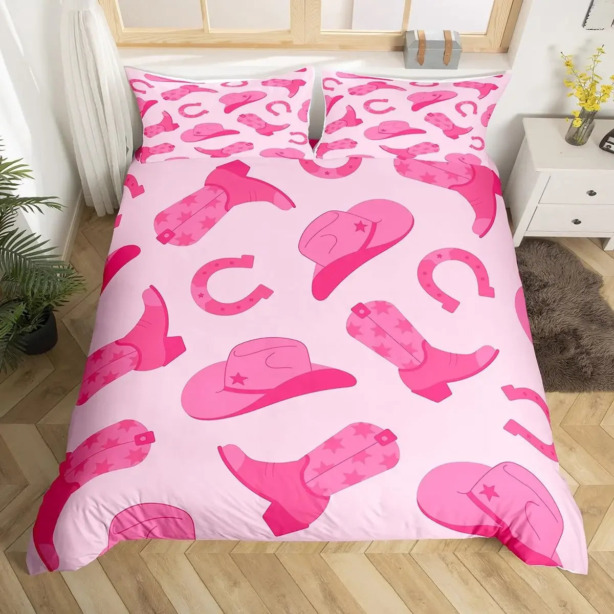 Rustic Farmhouse Bedding Set Western Horseshoe Duvet Cover For Boys Girls Teen Cowboys Cowgirls Quilt Cover With 2 Pillow Cases