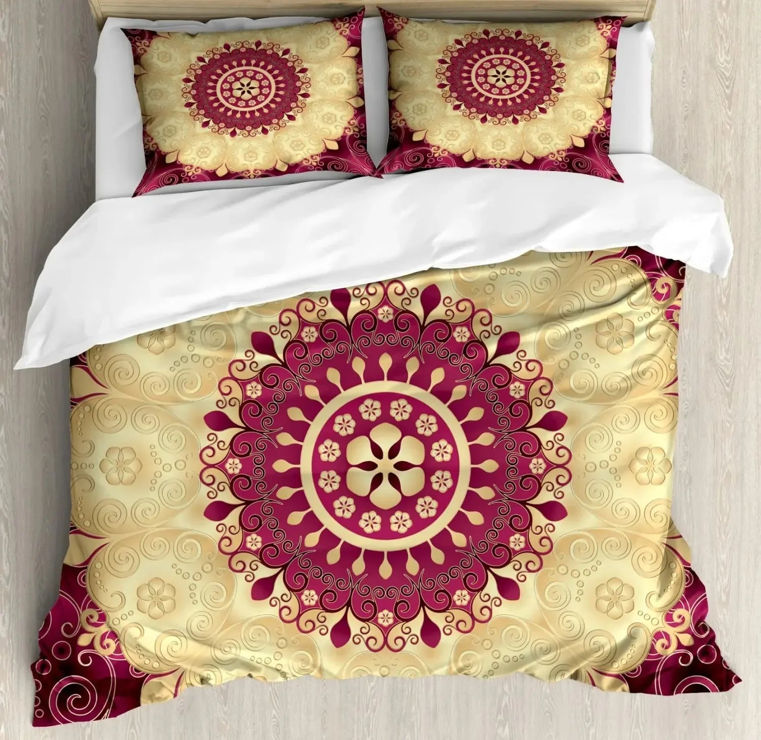 South Mandala Floral Duvet Cover Set,Vibrant Color Ornamental Illustration Bedding Set Bohemian Mandala Lotus Design Quilt Cover