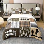 Brown Cow Print Comforter Set Queen King Size, Farmhouse Cow Print Bedding Set With 1/2 Matching Pillowcases Bedroom Decoration