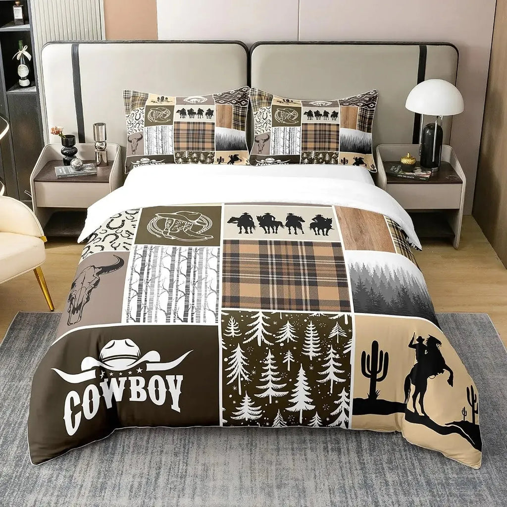 Brown Cow Print Comforter Set Queen King Size, Farmhouse Cow Print Bedding Set With 1/2 Matching Pillowcases Bedroom Decoration