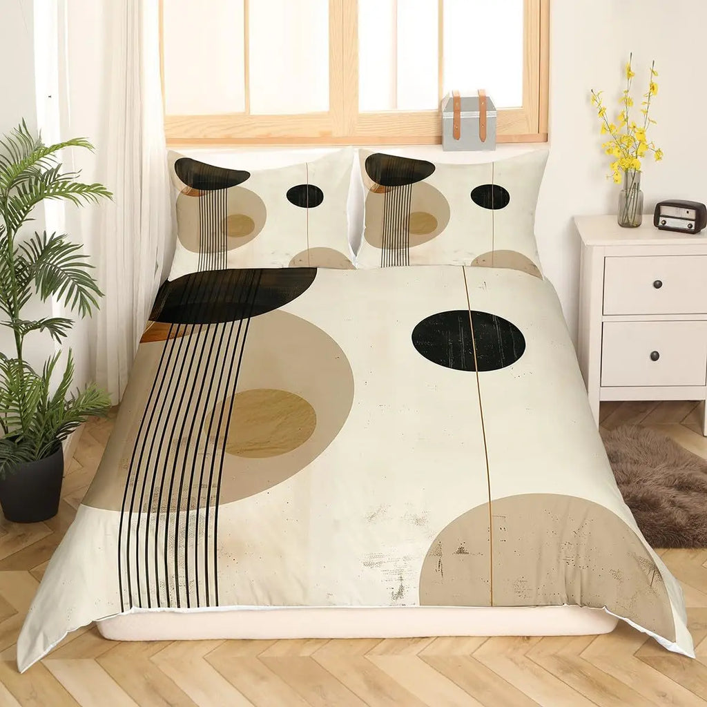 Mid Century Modern Duvet Cover Set King Abstract Geometric Balance Shapes Rainbow Sun Circles Boho Comforter Cover Bedding Sets