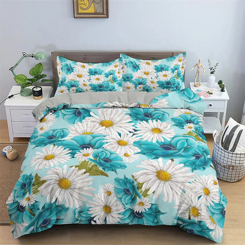 Botanical Leaves Duvet Cover Floral Print King Bedding Set Soft Microfiber Geometric Pattern Comforter Cover With 2 Pillowcases