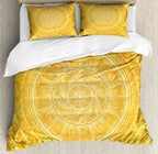 South Mandala Floral Duvet Cover Set,Vibrant Color Ornamental Illustration Bedding Set Bohemian Mandala Lotus Design Quilt Cover