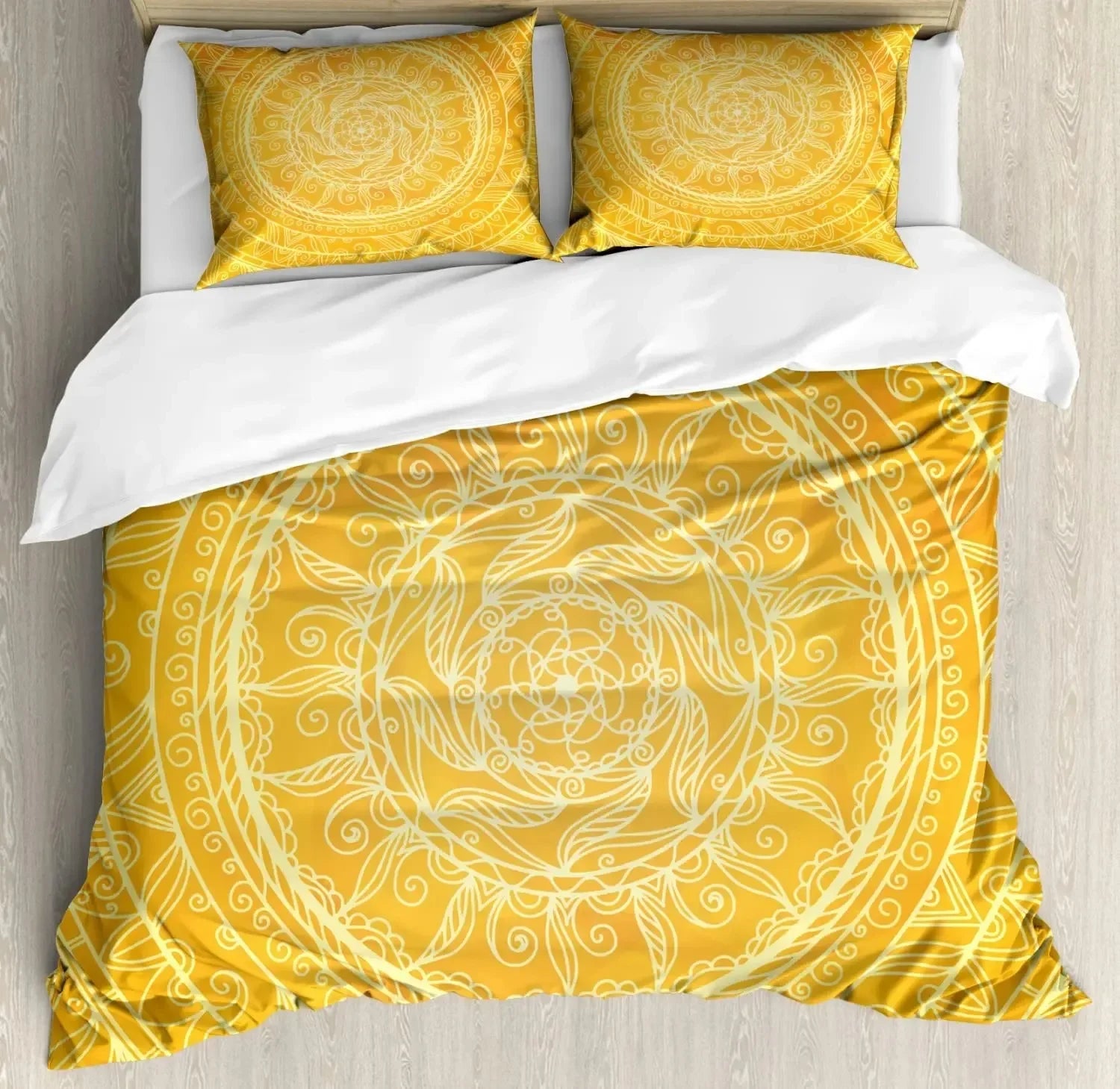 South Mandala Floral Duvet Cover Set,Vibrant Color Ornamental Illustration Bedding Set Bohemian Mandala Lotus Design Quilt Cover