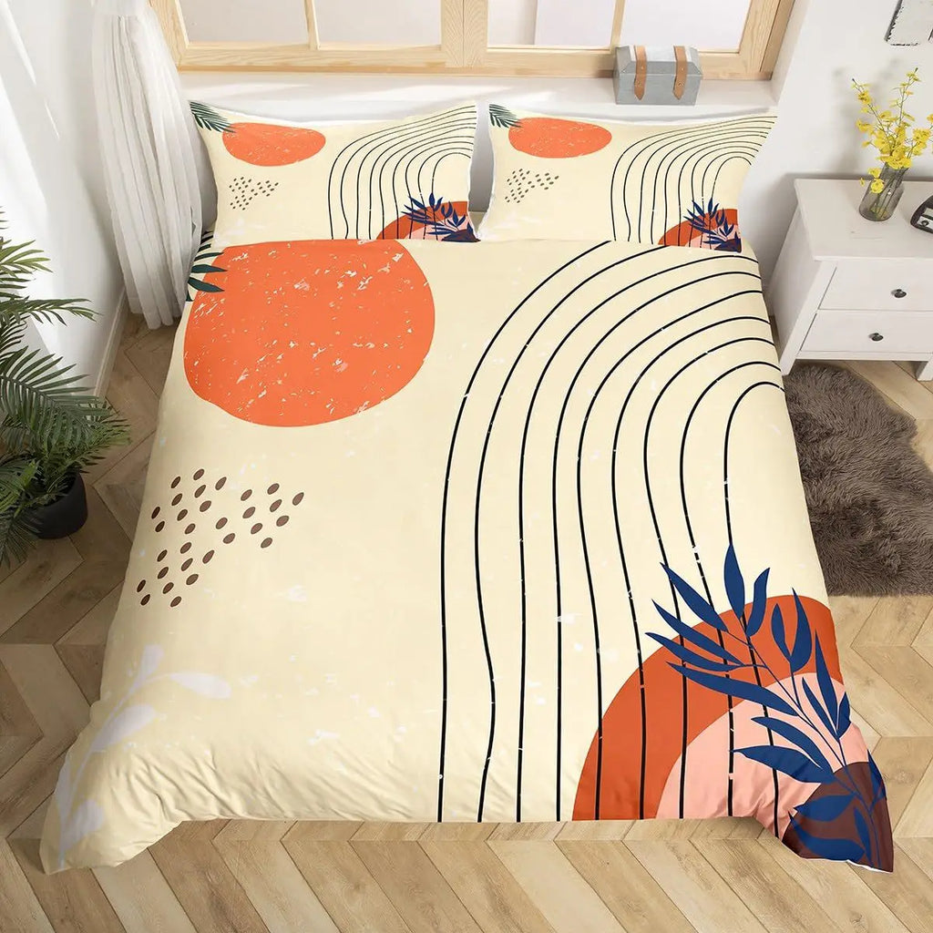 Mid Century Modern Duvet Cover Set King Abstract Geometric Balance Shapes Rainbow Sun Circles Boho Comforter Cover Bedding Sets