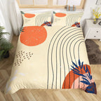 Mid Century Modern Duvet Cover Set King Abstract Geometric Balance Shapes Rainbow Sun Circles Boho Comforter Cover Bedding Sets