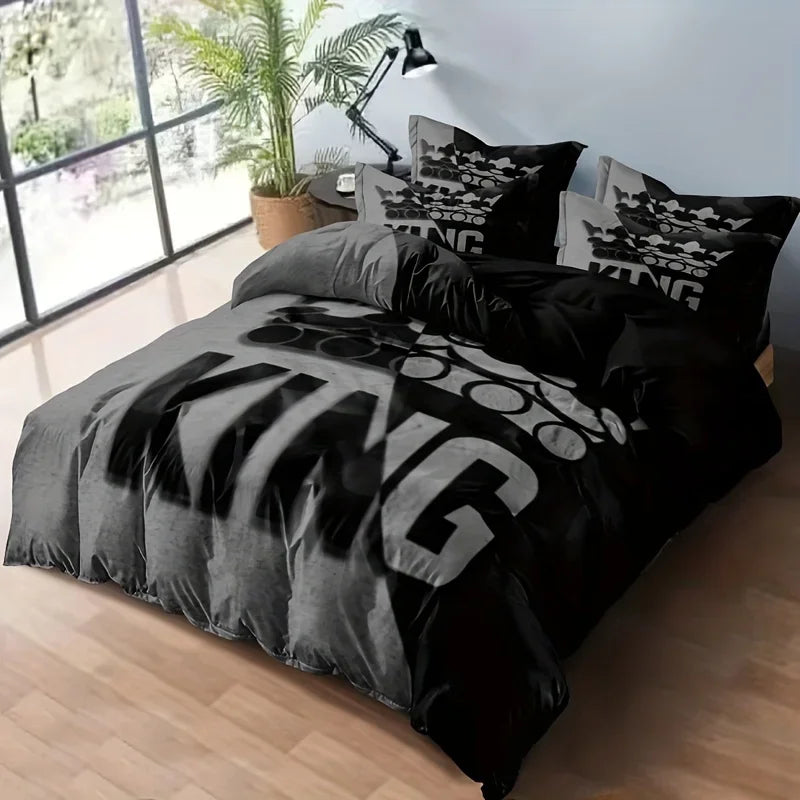 Grey and Black King Size Bed Pattern Down Duvet Cover Set, Soft and Comfortable Bedroom and Dormitory Decoration Bedding Set
