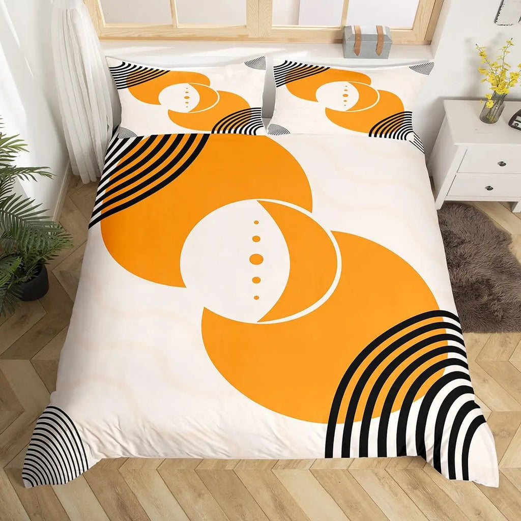 Mid Century Modern Duvet Cover Set King Abstract Geometric Balance Shapes Rainbow Sun Circles Boho Comforter Cover Bedding Sets