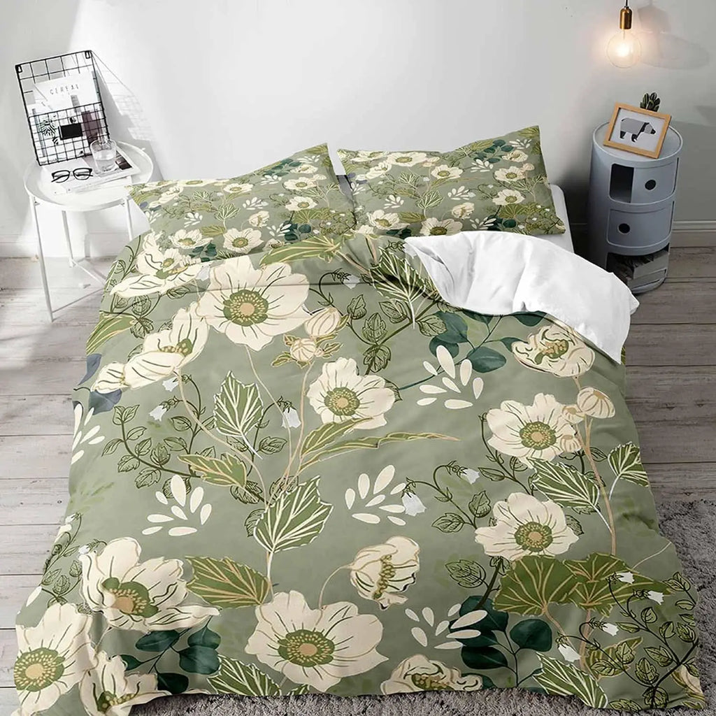 Botanical Leaves Duvet Cover Floral Print King Bedding Set Soft Microfiber Geometric Pattern Comforter Cover With 2 Pillowcases