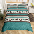 Rustic Farmhouse Bedding Set Western Horseshoe Duvet Cover For Boys Girls Teen Cowboys Cowgirls Quilt Cover With 2 Pillow Cases