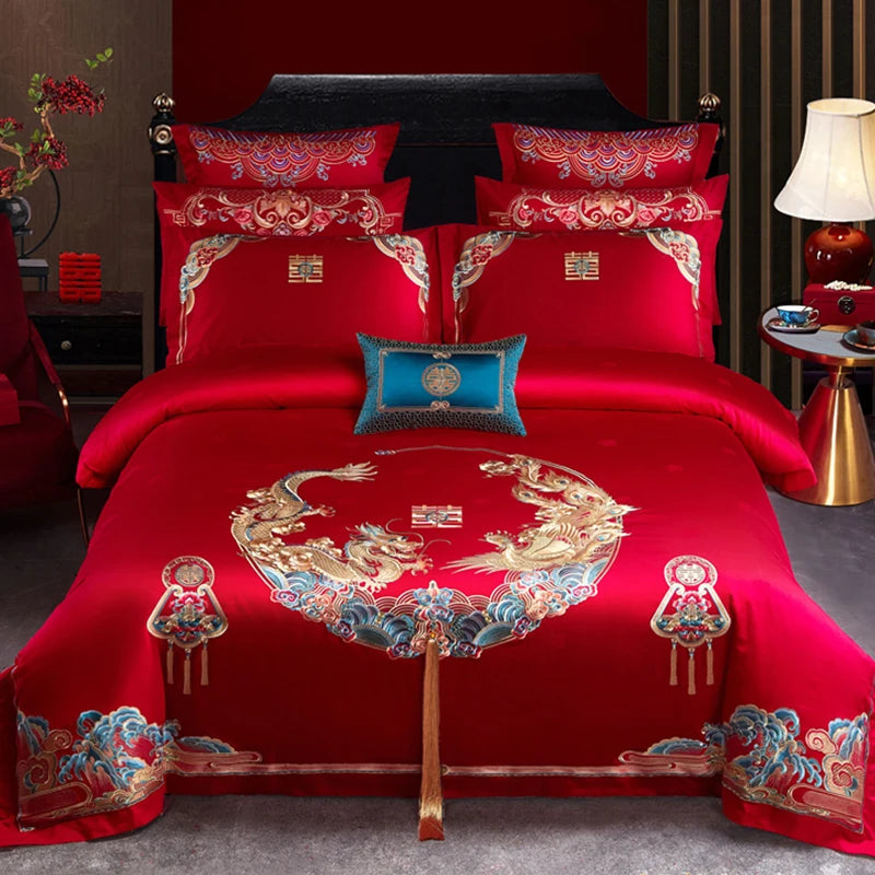 100/140CT Long-staple cotton Chinese-style wedding festive 4-pcs duvet cover set a witness to marriage and love, home decoration