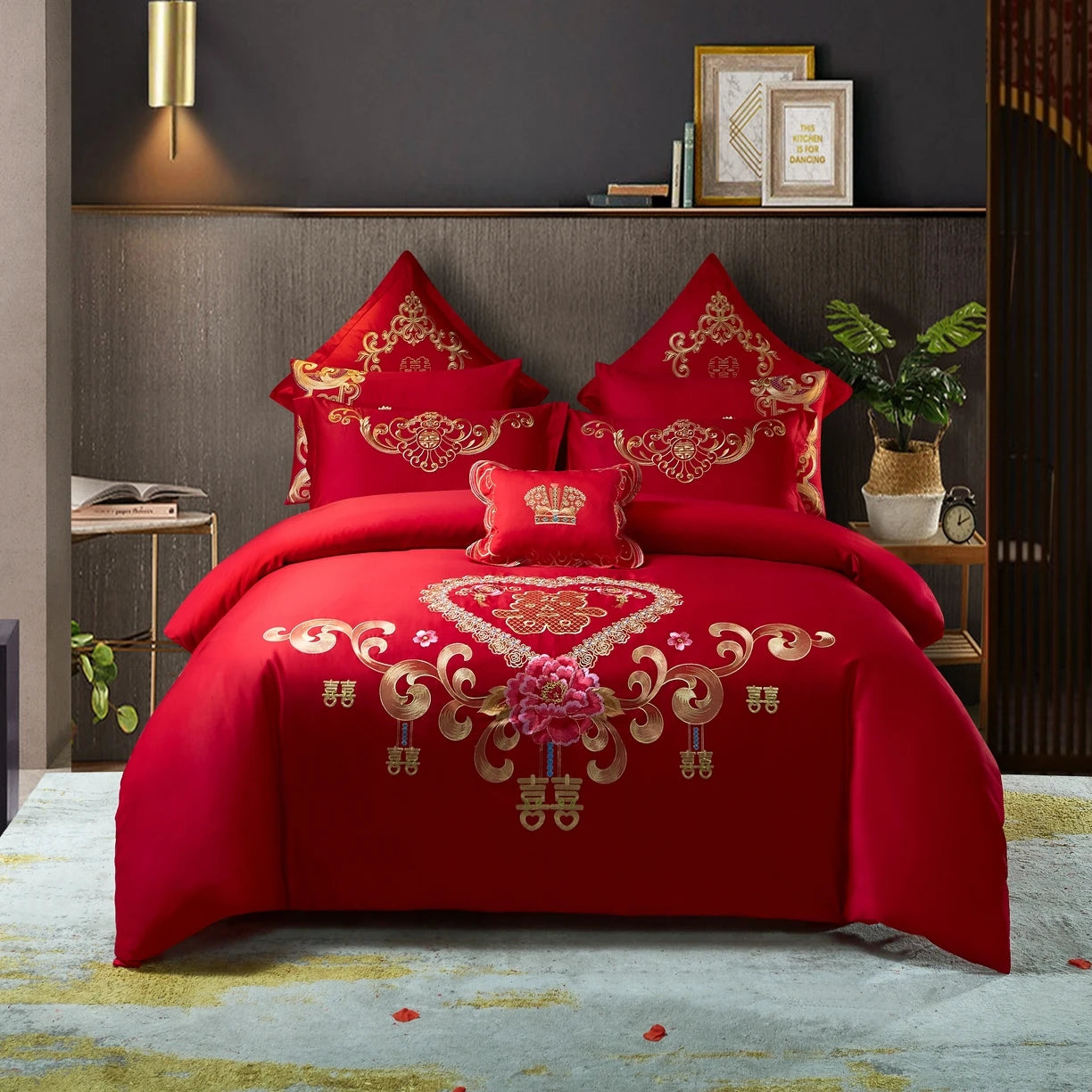 100/140CT Long-staple cotton Chinese-style wedding festive 4-pcs duvet cover set a witness to marriage and love, home decoration