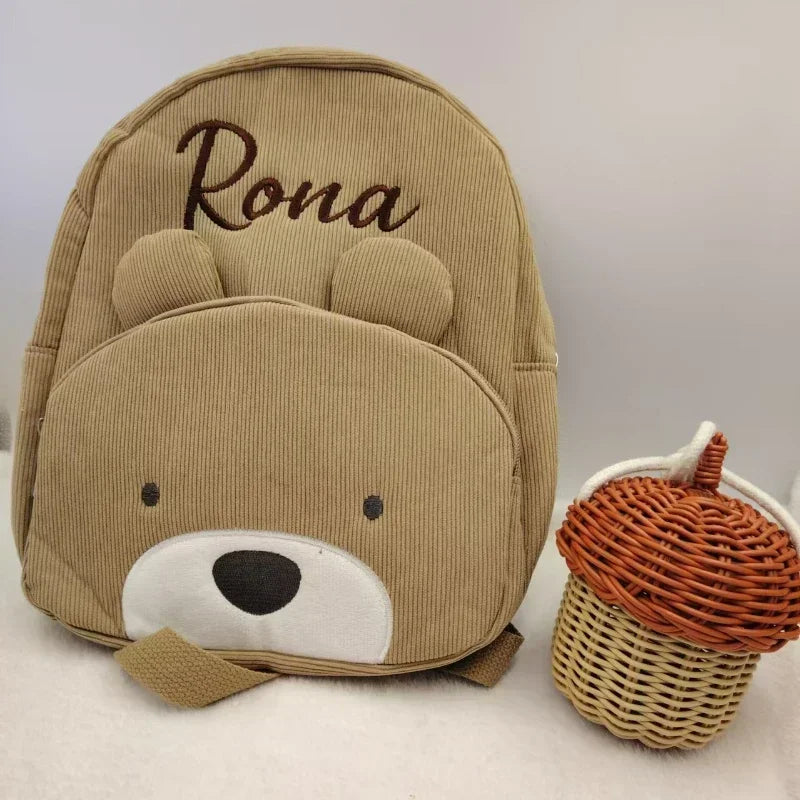Personalized Corduroy Backpack Custom Name Embridery Kindergarten Schoolbags for Children Girls Boys Back to School