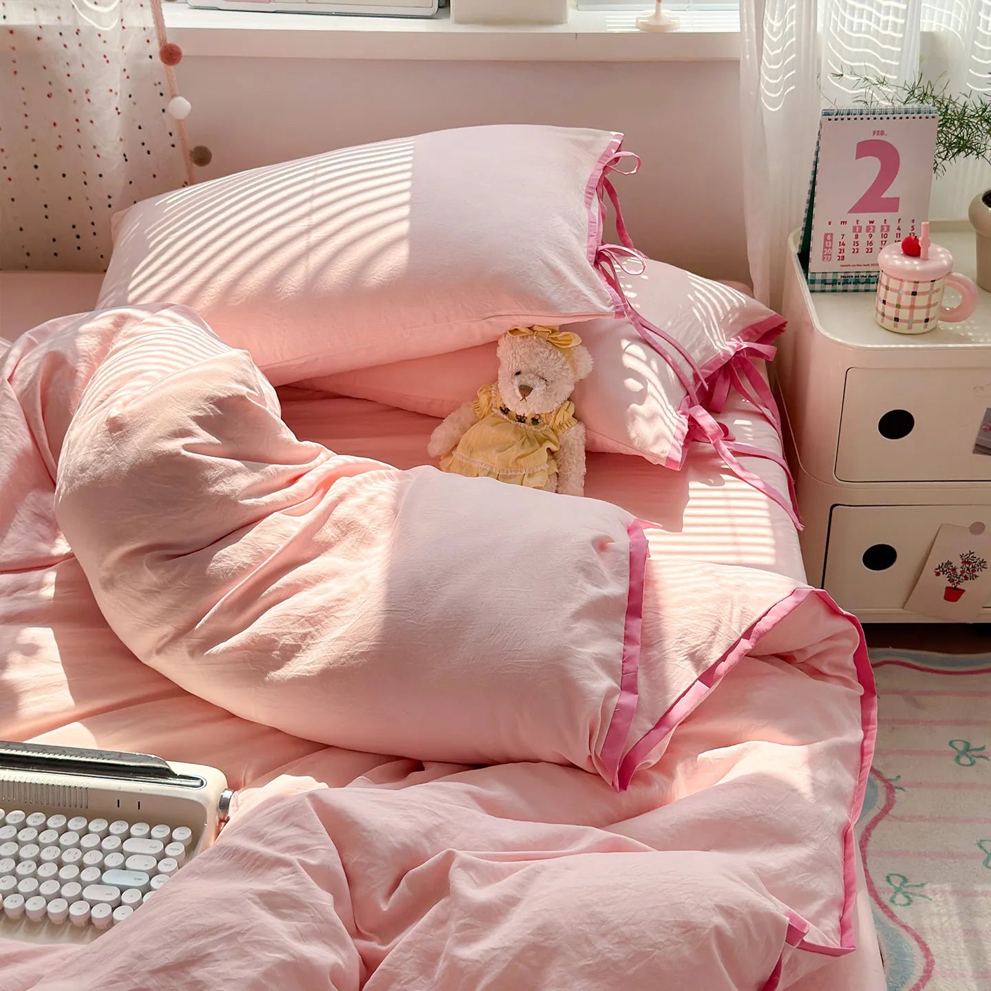 Ins Nordic Bedding Set Simple Style Striped Duvet Cover Set Soft Flat Sheet Single Twin Size Double Bed Sheet Set For Bedroom